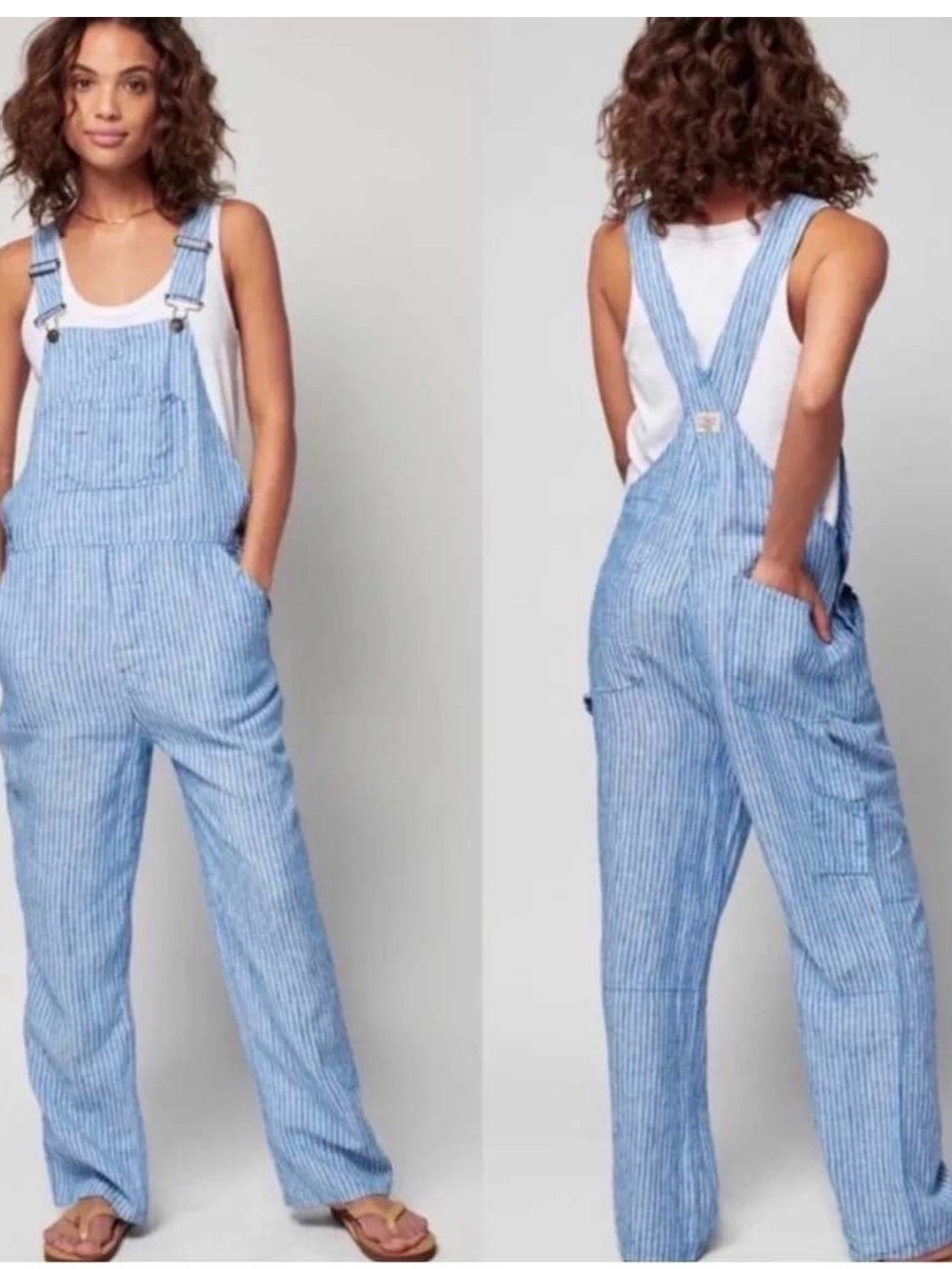 Faherty Blue Striped Women's Overalls